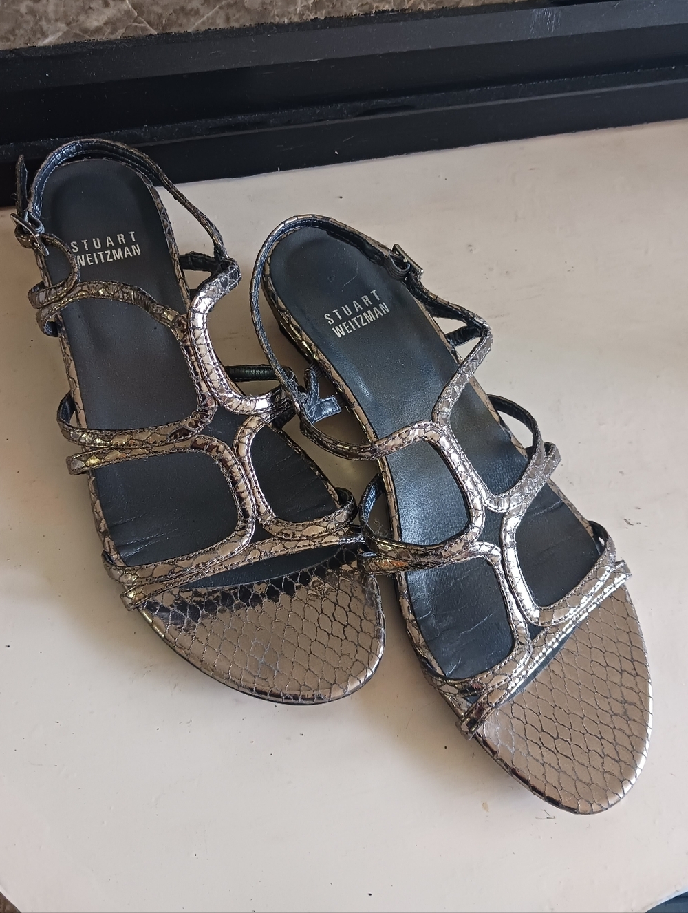 Stuart Weitzman Wedge Silver Leather Sandal